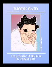 Load image into Gallery viewer, Bjork "I'm a fountain of blood. In the shape of a girl." Postcard