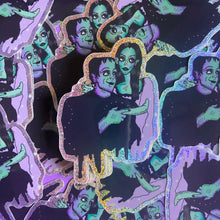 Load image into Gallery viewer, Big Eyed Lily Munster and Herman Munster Rainbow Glitter Water Bottle Sticker