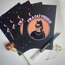Load image into Gallery viewer, Eartha Kitt “I’m a Cat Person” Cat Woman Blank Note Card Set (4 Pack) or Single Card
