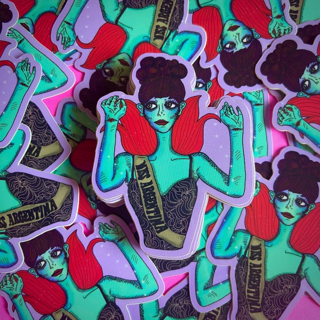 Waterproof Big Eyed Miss Argentina Water Bottle Sticker