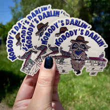 Load image into Gallery viewer, Cowboy Raccoon "Nobody's Darlin'" Water Bottle Sticker