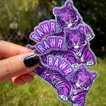 Load image into Gallery viewer, Purple Glitter Tiger Water Bottle Sticker