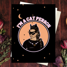 Load image into Gallery viewer, Eartha Kitt “I’m a Cat Person” Cat Woman Blank Note Card Set (4 Pack) or Single Card