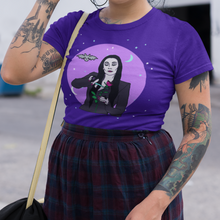 Load image into Gallery viewer, Morticia Loves Roses Retro T-Shirt
