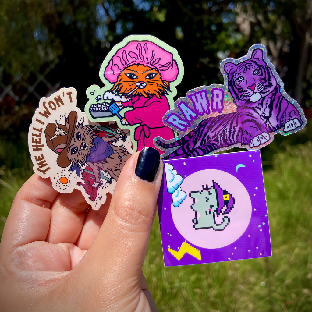 Purple Glitter Tiger Water Bottle Sticker