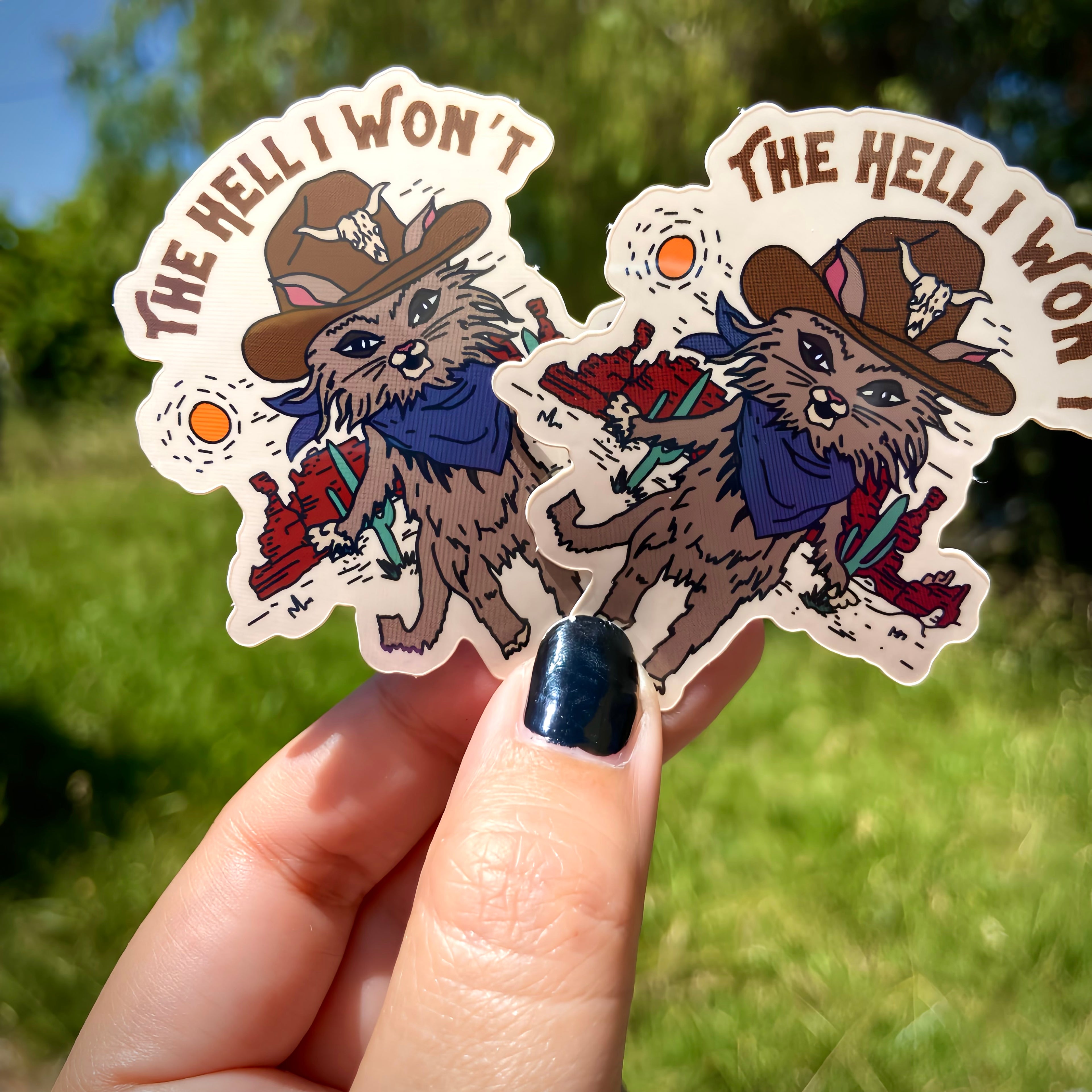 Sassy Cowboy Kitty "The Hell I Won't" Water Bottle Sticker