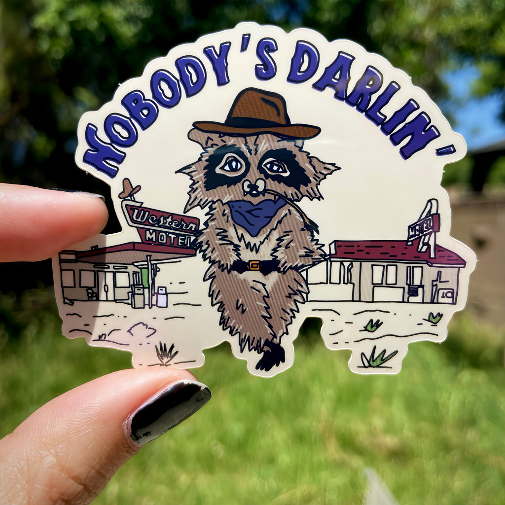 Cowboy Raccoon "Nobody's Darlin'" Water Bottle Sticker
