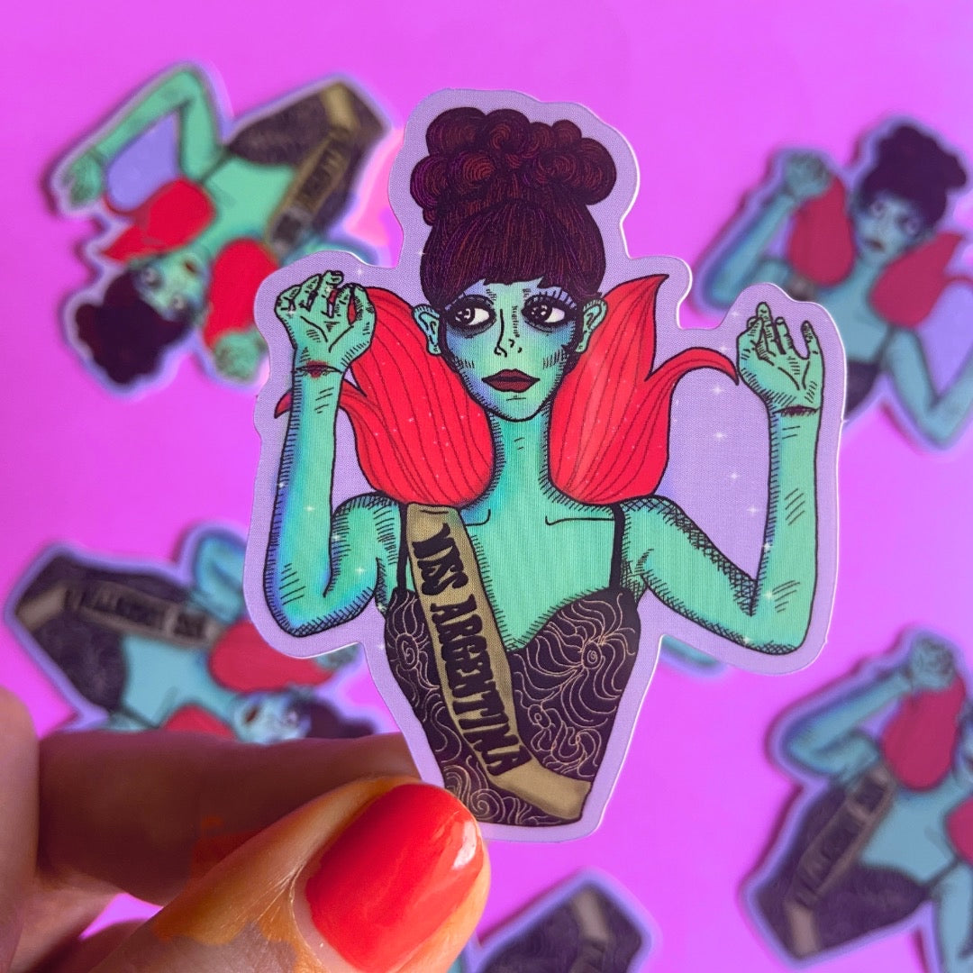 Waterproof Big Eyed Miss Argentina Water Bottle Sticker