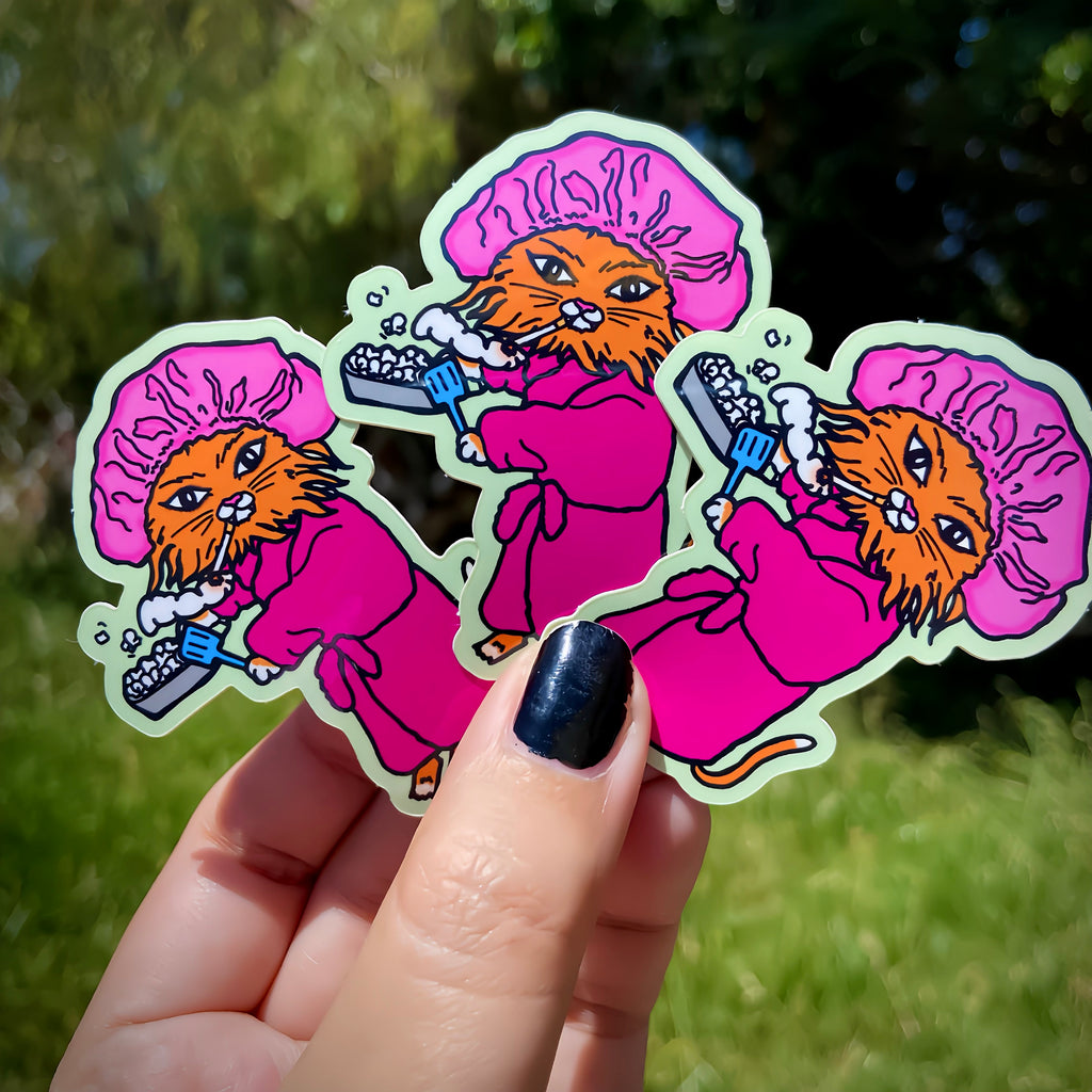 Smoking Orange Kitty Water Bottle Sticker