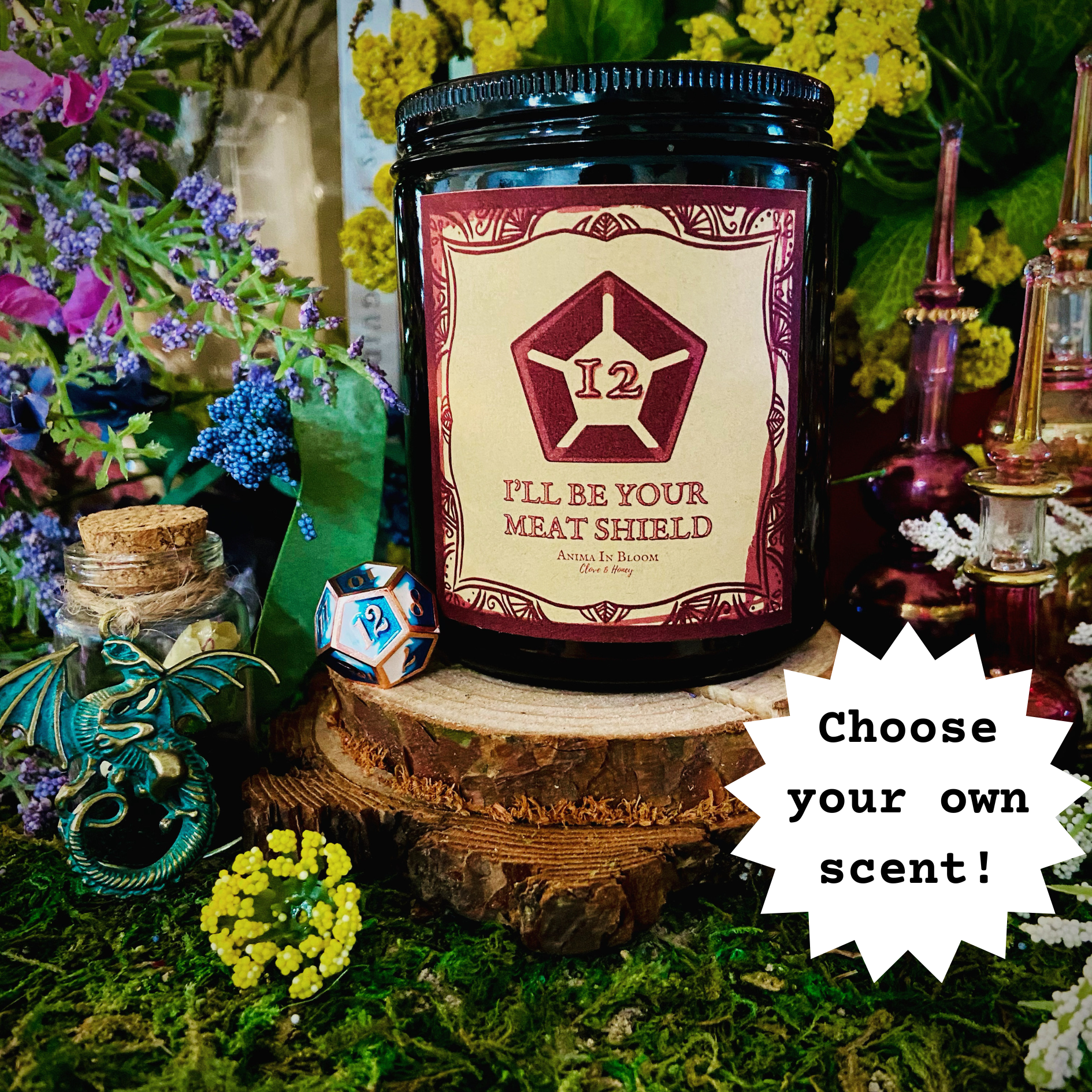 Dungeons & Dragons “I’ll be your meat shield” D12 8oz Soy Candle