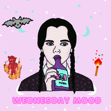 Load image into Gallery viewer, “Wednesday Mood” Wednesday Addams Water Bottle Sticker
