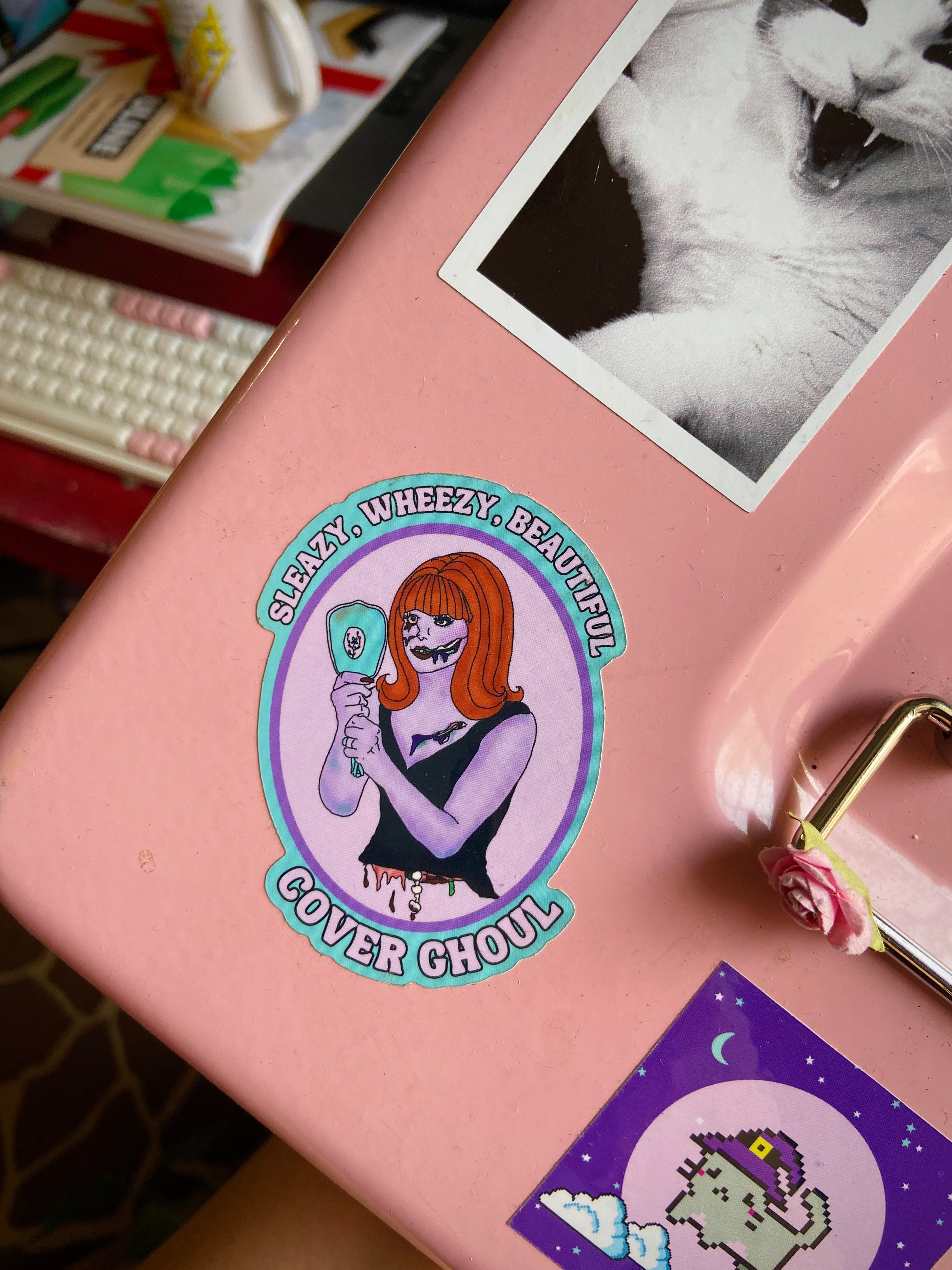 "Sleazy, Wheezy, Beautiful Cover Ghoul" Water Bottle Sticker