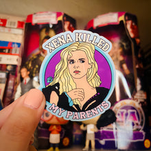 Load image into Gallery viewer, Callisto “Xena Killed My Parents” Water Bottle Sticker
