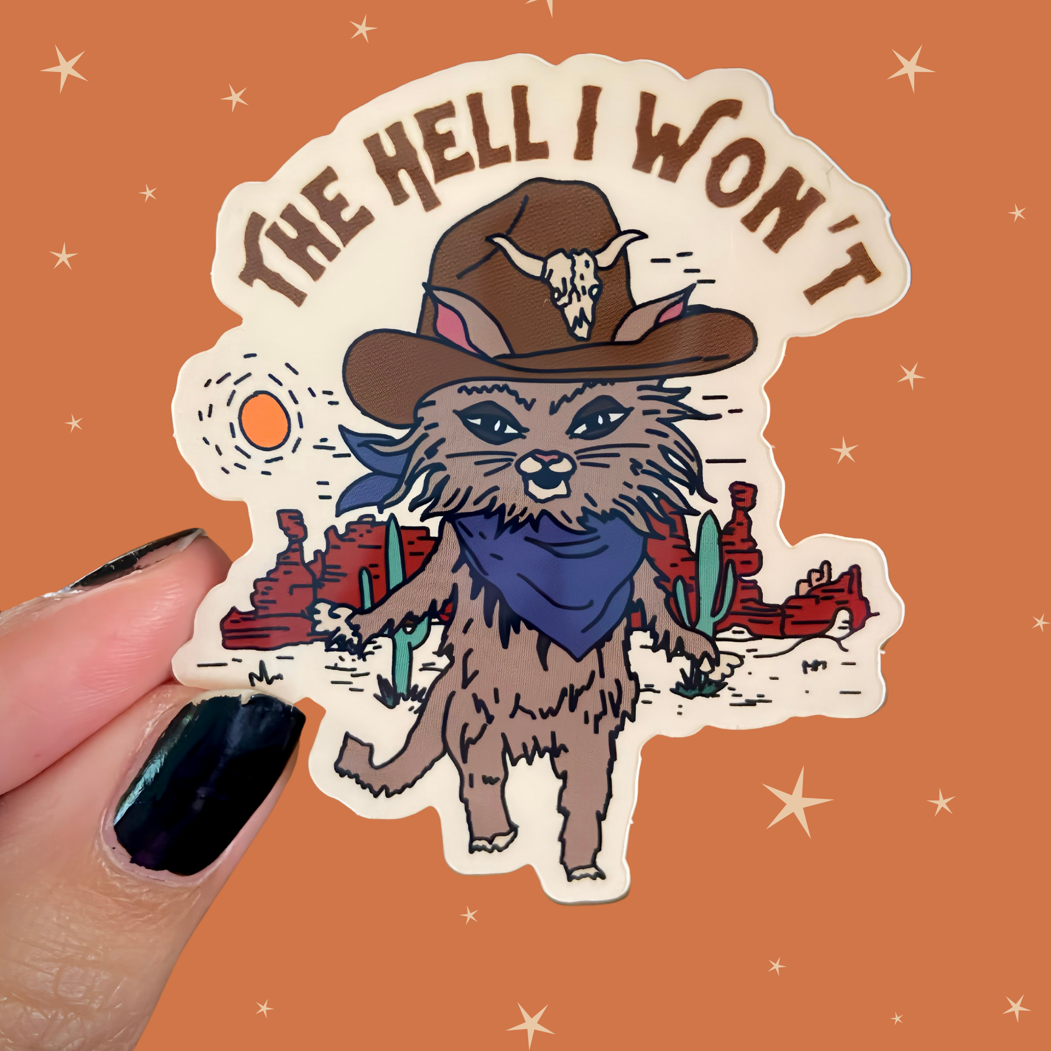 Sassy Cowboy Kitty "The Hell I Won't" Water Bottle Sticker