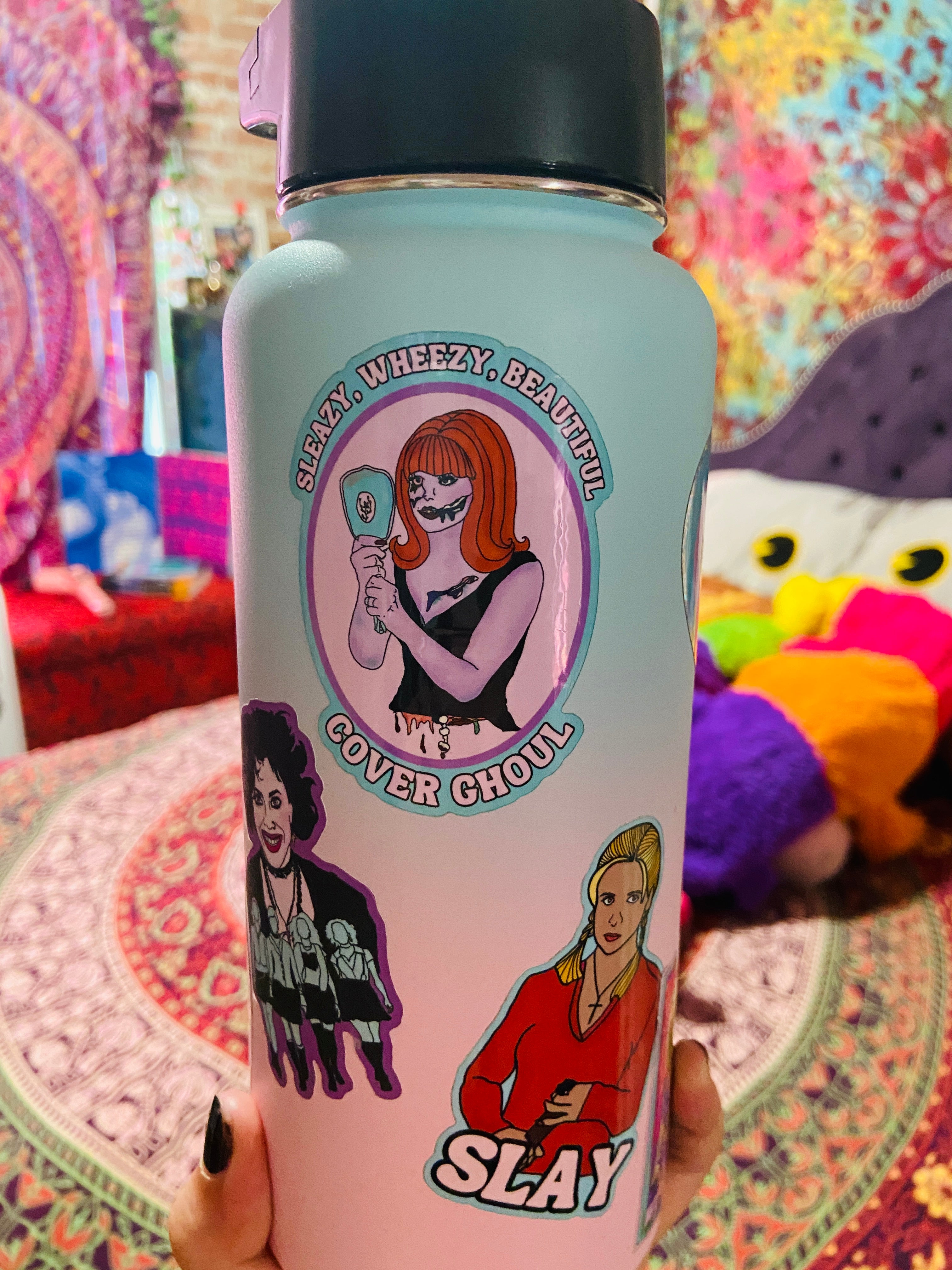 "Sleazy, Wheezy, Beautiful Cover Ghoul" Water Bottle Sticker