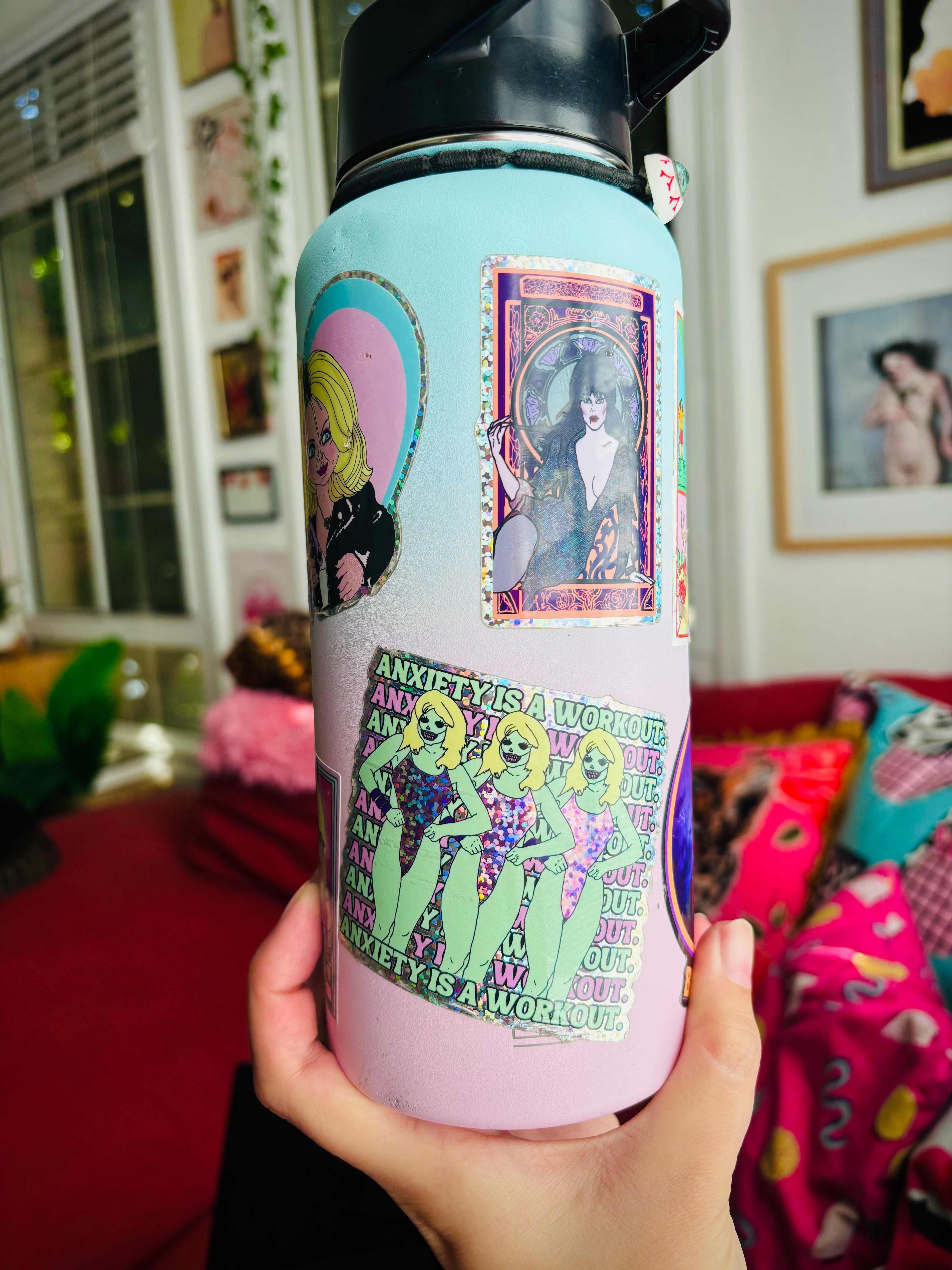 "Anxiety is a Workout" Glitter Water Bottle Sticker