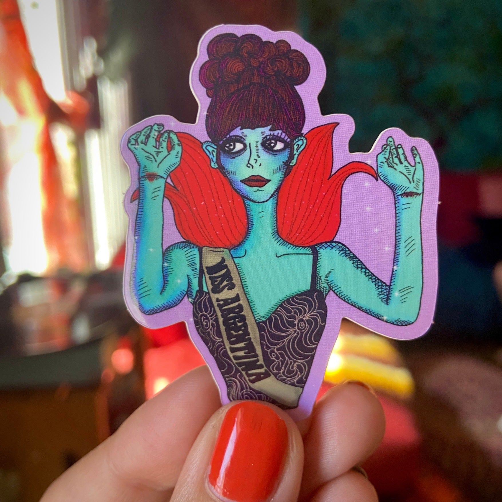 Waterproof Big Eyed Miss Argentina Water Bottle Sticker