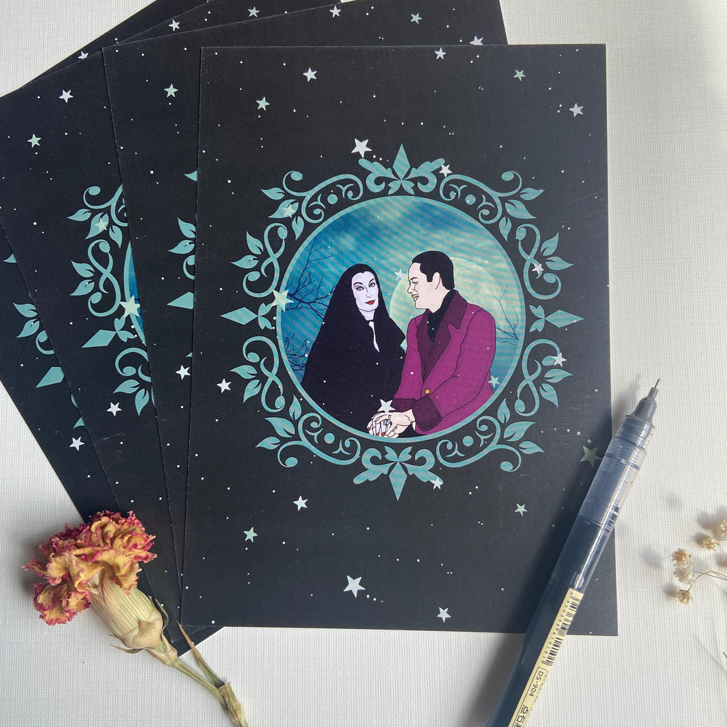 Gomez & Morticia Halloween Blank Wedding/ Anniversary Card Set (4 Pack) or Single Card