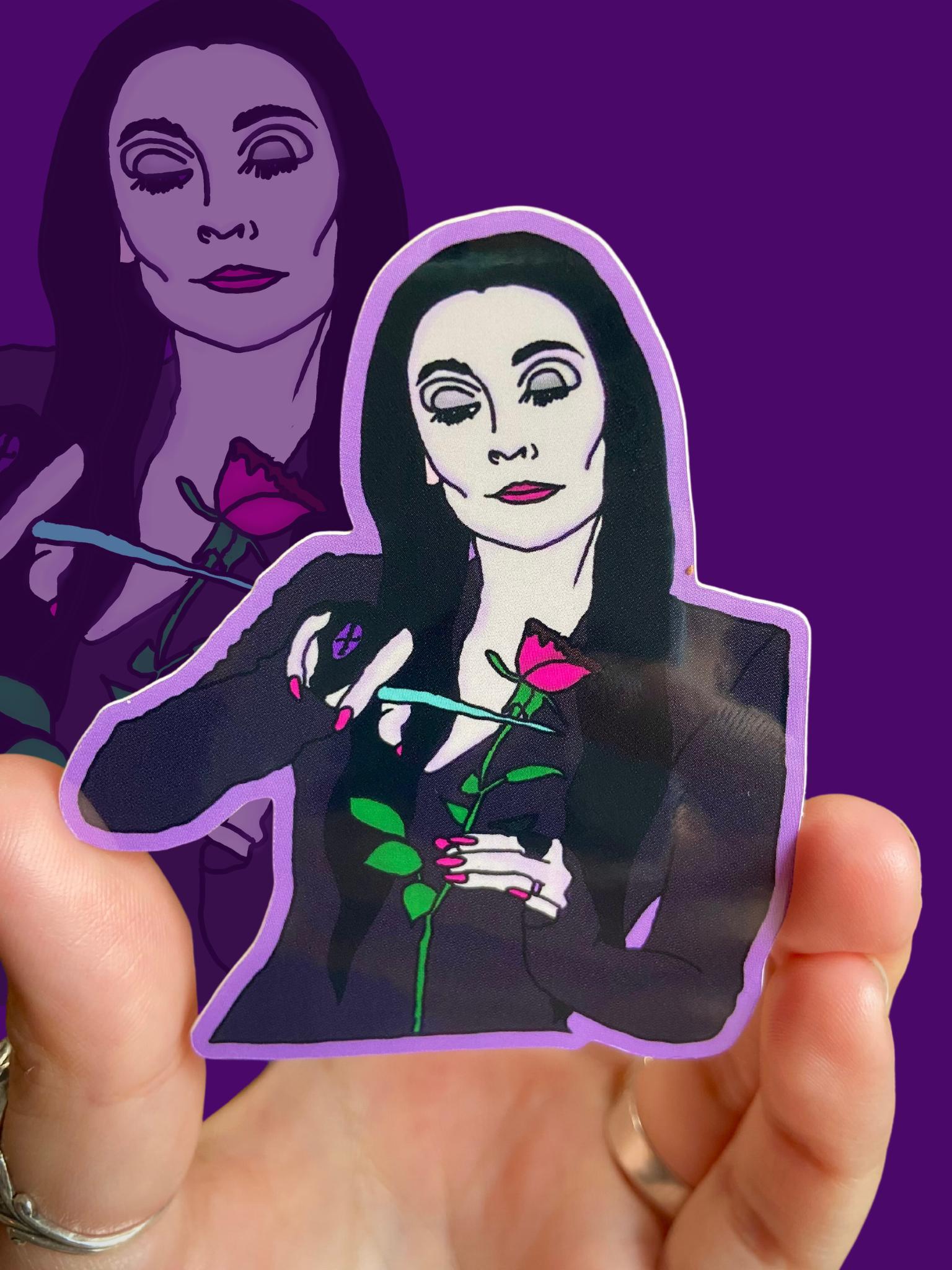 Morticia Loves Roses Water Bottle Sticker