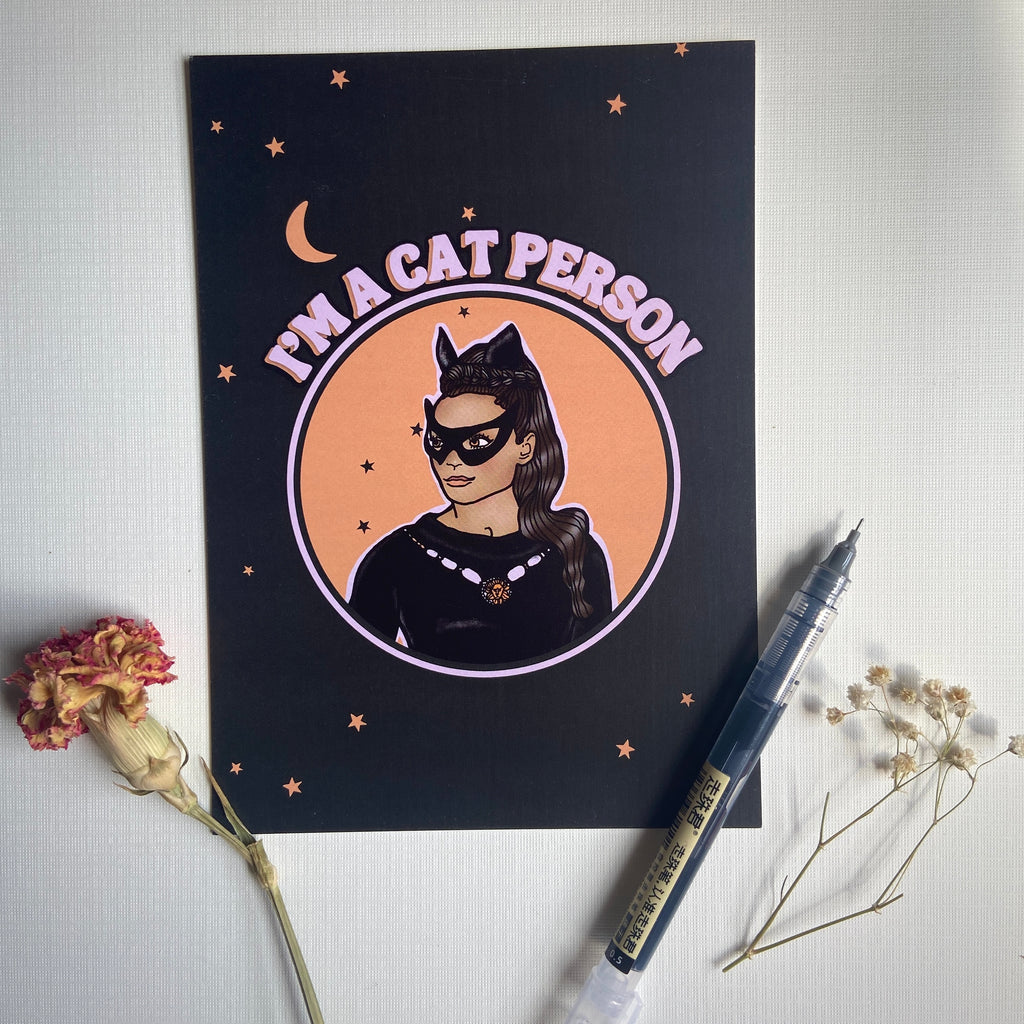 Eartha Kitt “I’m a Cat Person” Cat Woman Blank Note Card Set (4 Pack) or Single Card