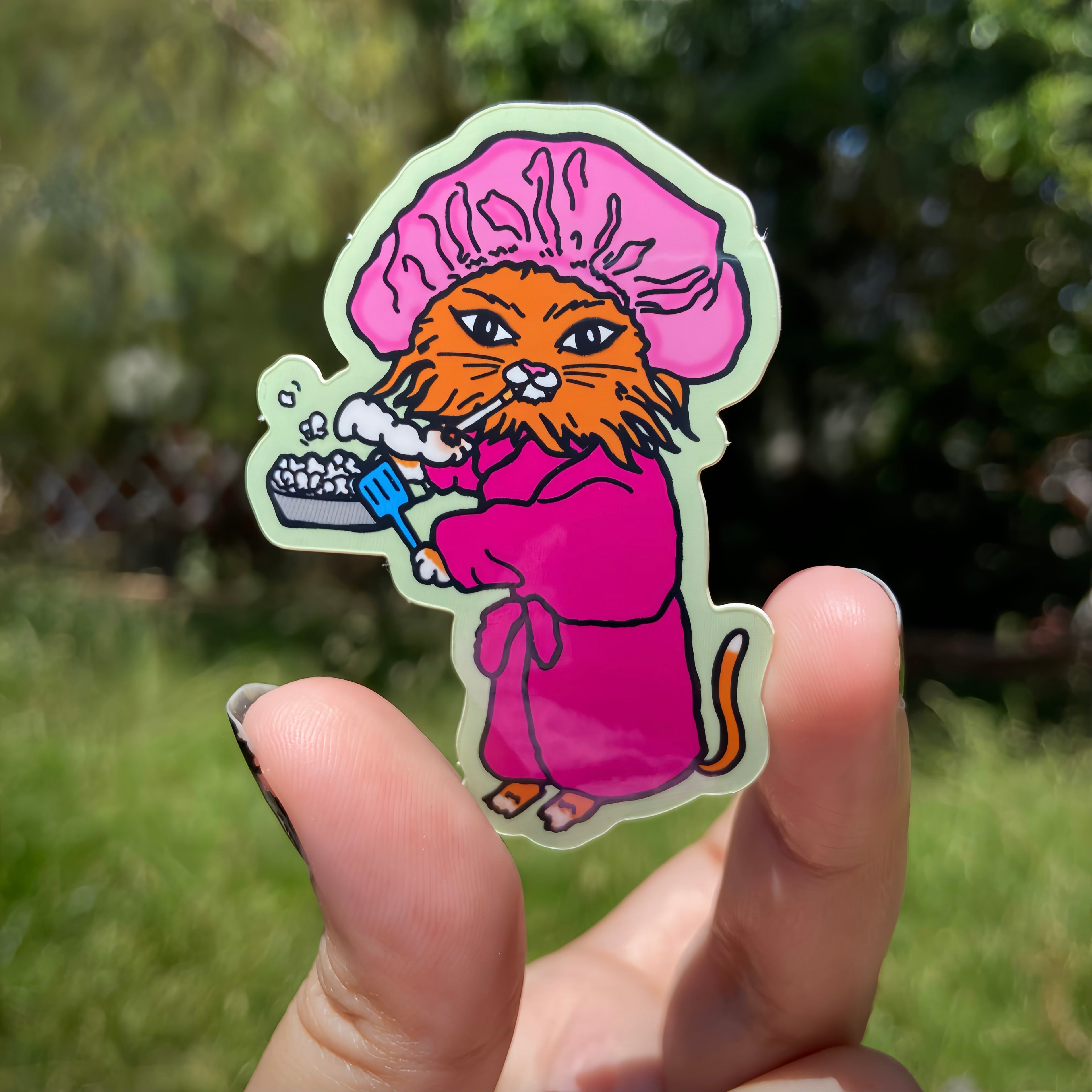 Smoking Orange Kitty Water Bottle Sticker