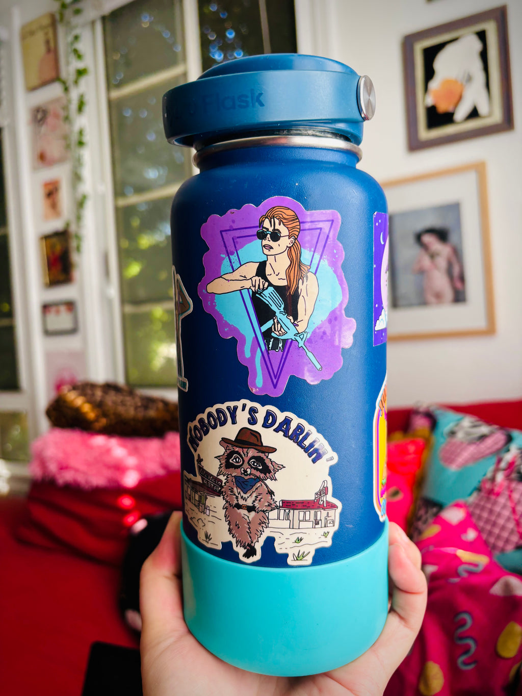 Vaporwave Sarah Connor T2 Water Bottle Sticker
