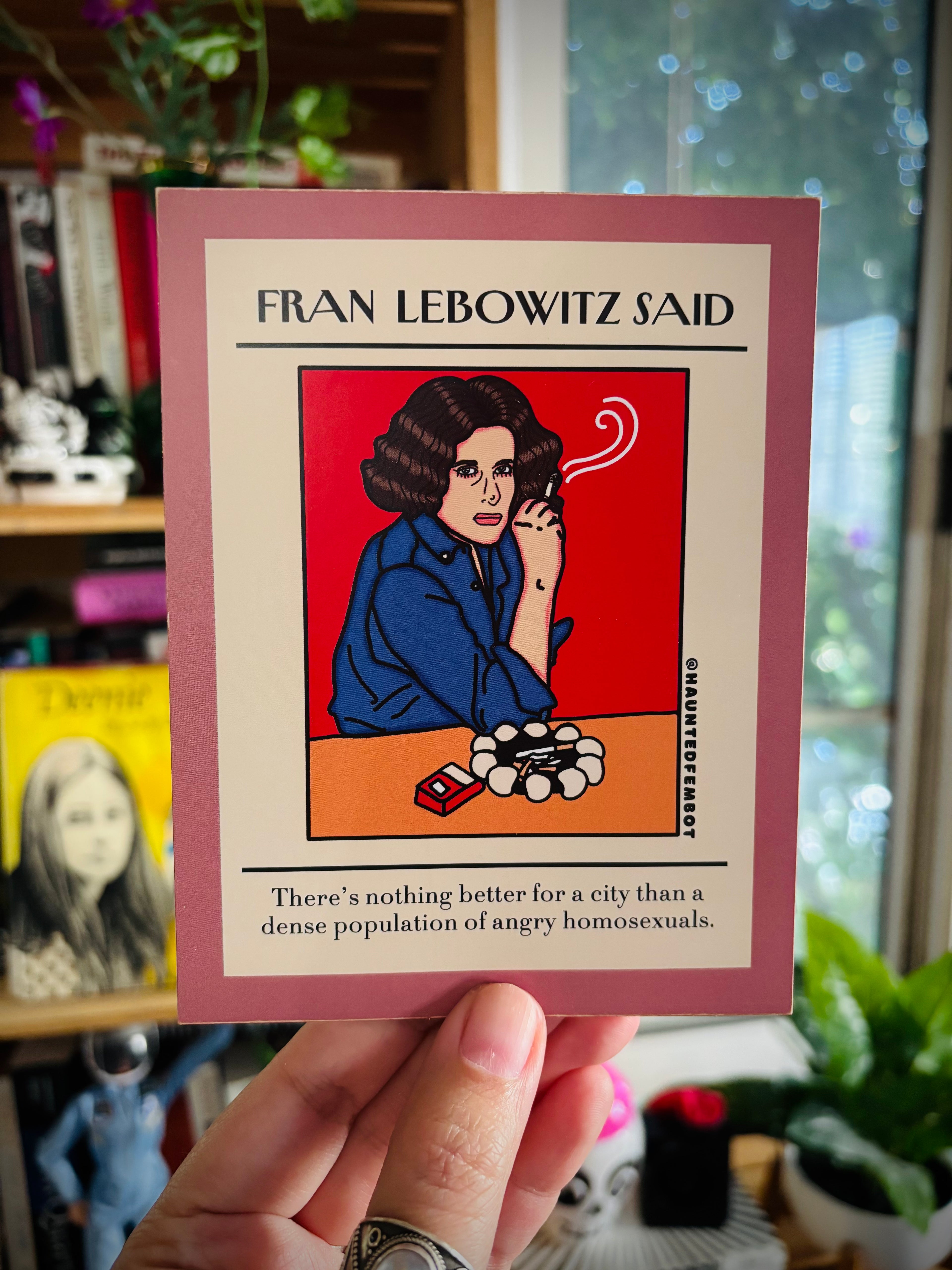 Fran Lebowitz "There's nothing better for a city..." Postcard