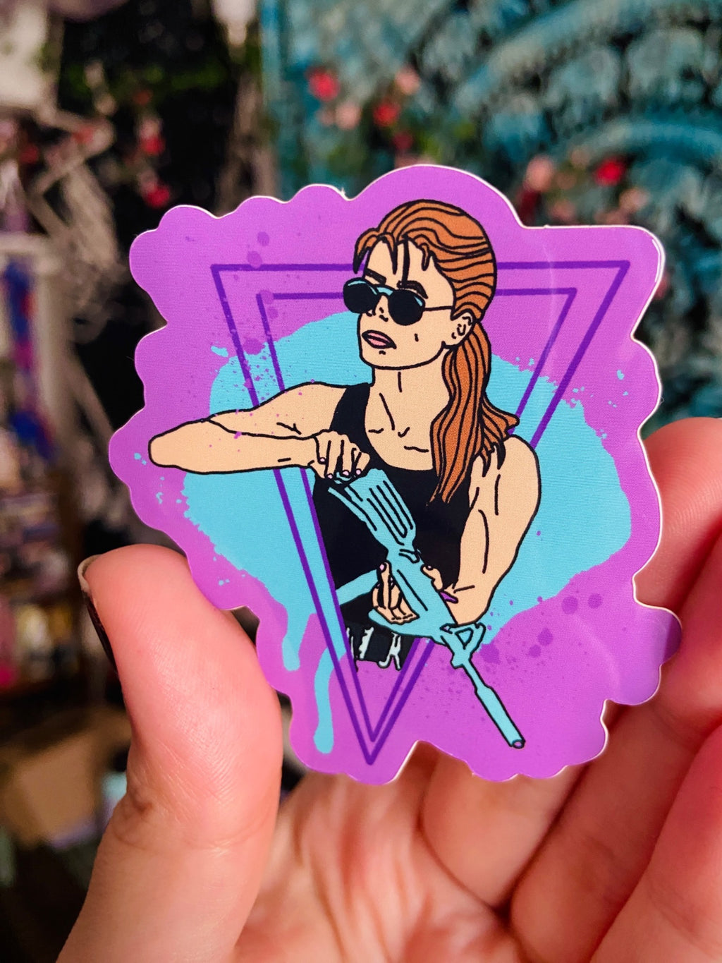 Vaporwave Sarah Connor T2 Water Bottle Sticker