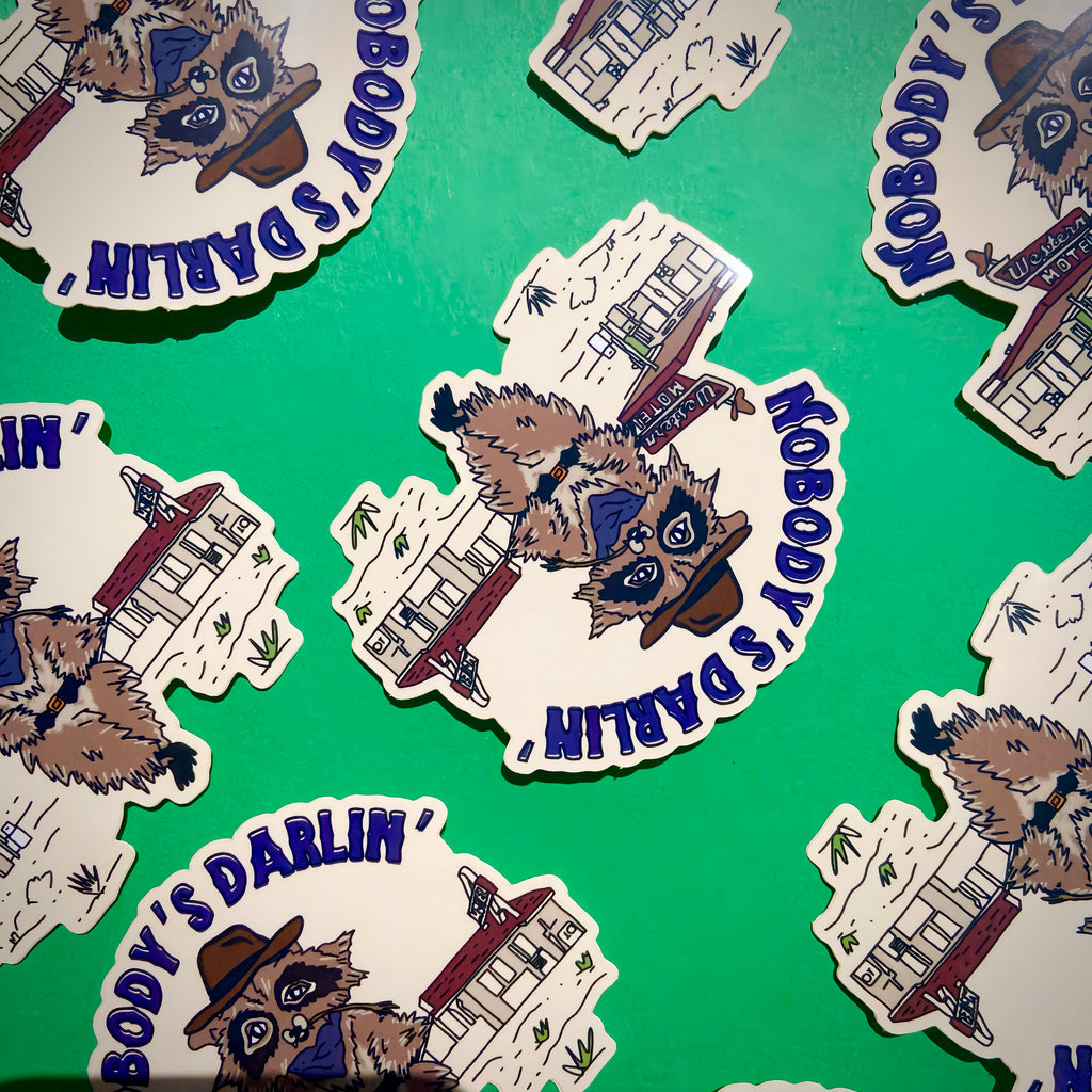 Cowboy Raccoon "Nobody's Darlin'" Water Bottle Sticker