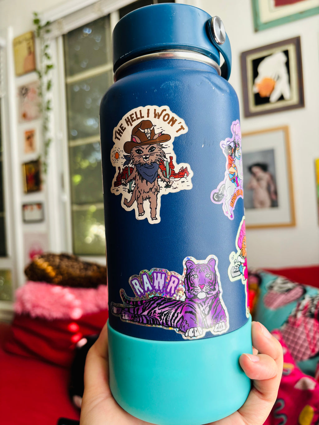 Purple Glitter Tiger Water Bottle Sticker