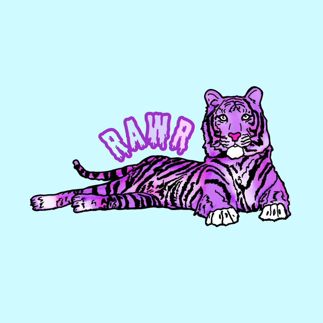 Purple Glitter Tiger Water Bottle Sticker