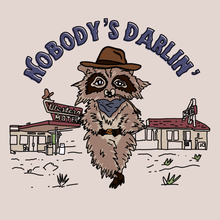 Load image into Gallery viewer, Cowboy Raccoon &quot;Nobody&#39;s Darlin&#39;&quot; Water Bottle Sticker
