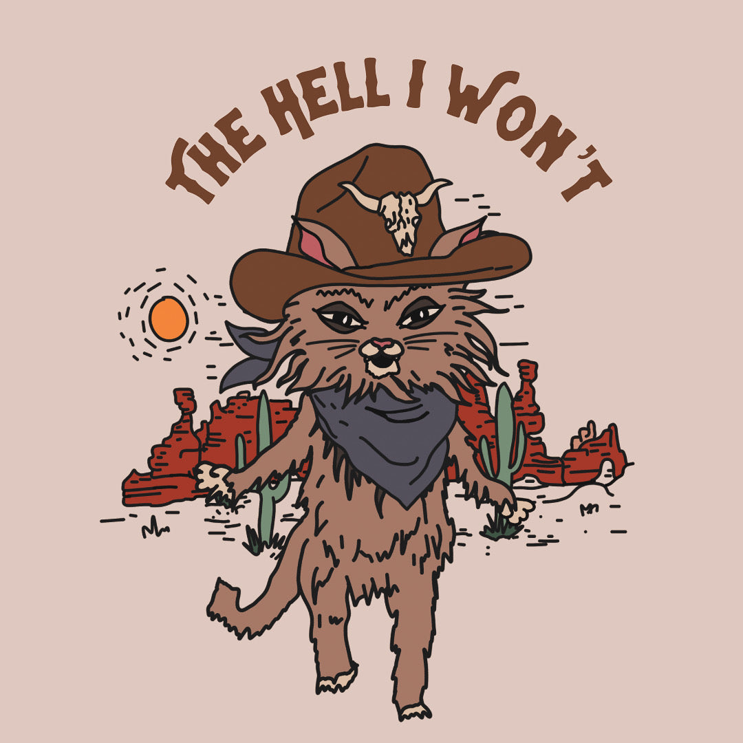 Sassy Cowboy Kitty "The Hell I Won't" Water Bottle Sticker
