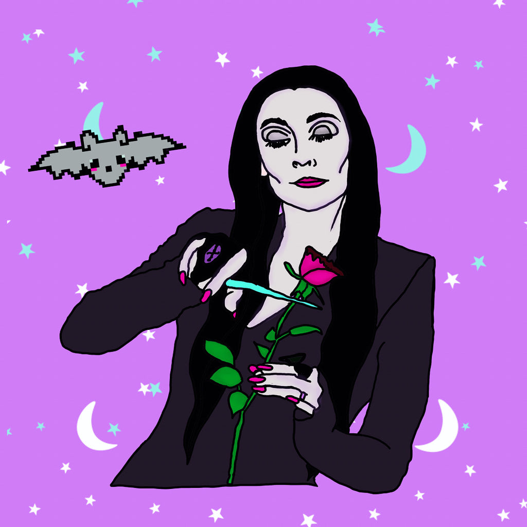 Morticia Loves Roses Water Bottle Sticker