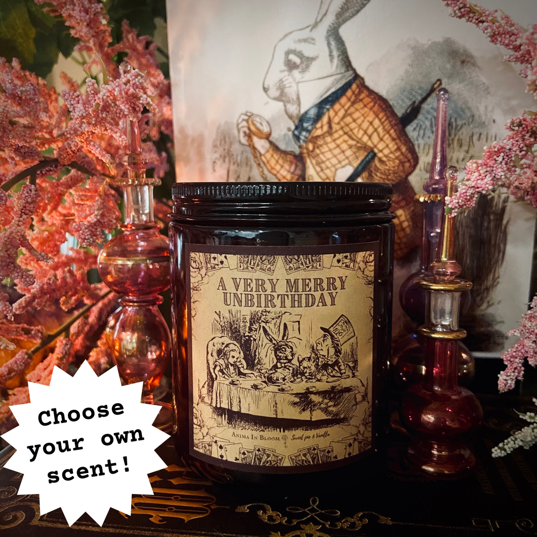 Alice in Wonderland “Very Merry Unbirthday” 8oz Soy Candle