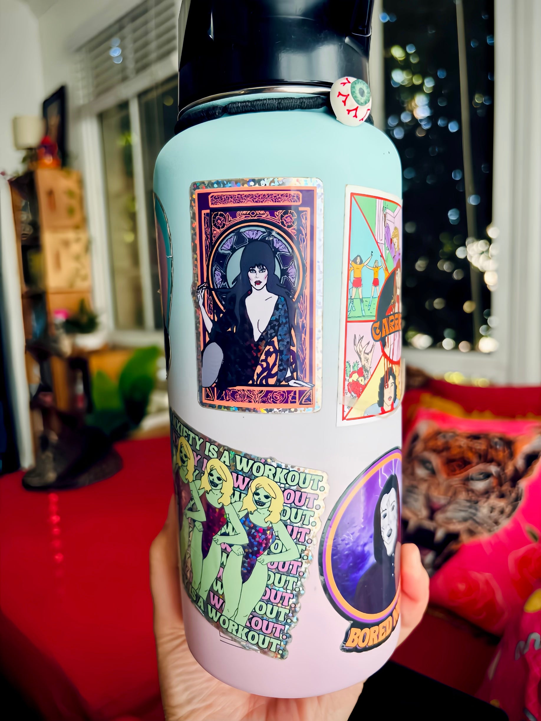 Elvira Glitter Water Bottle Sticker