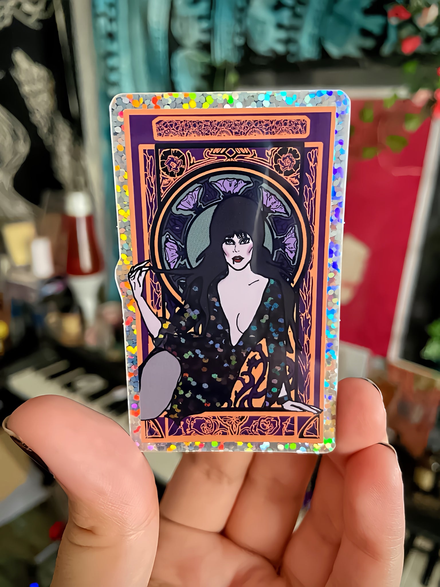 Elvira Glitter Water Bottle Sticker