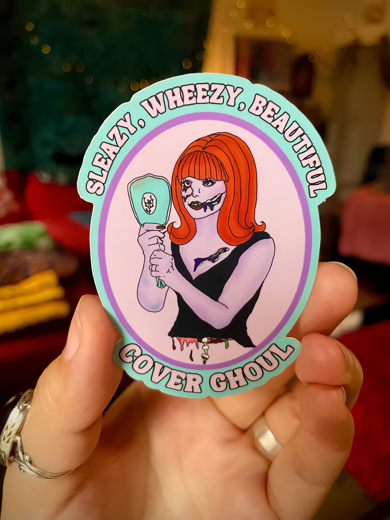 "Sleazy, Wheezy, Beautiful Cover Ghoul" Water Bottle Sticker
