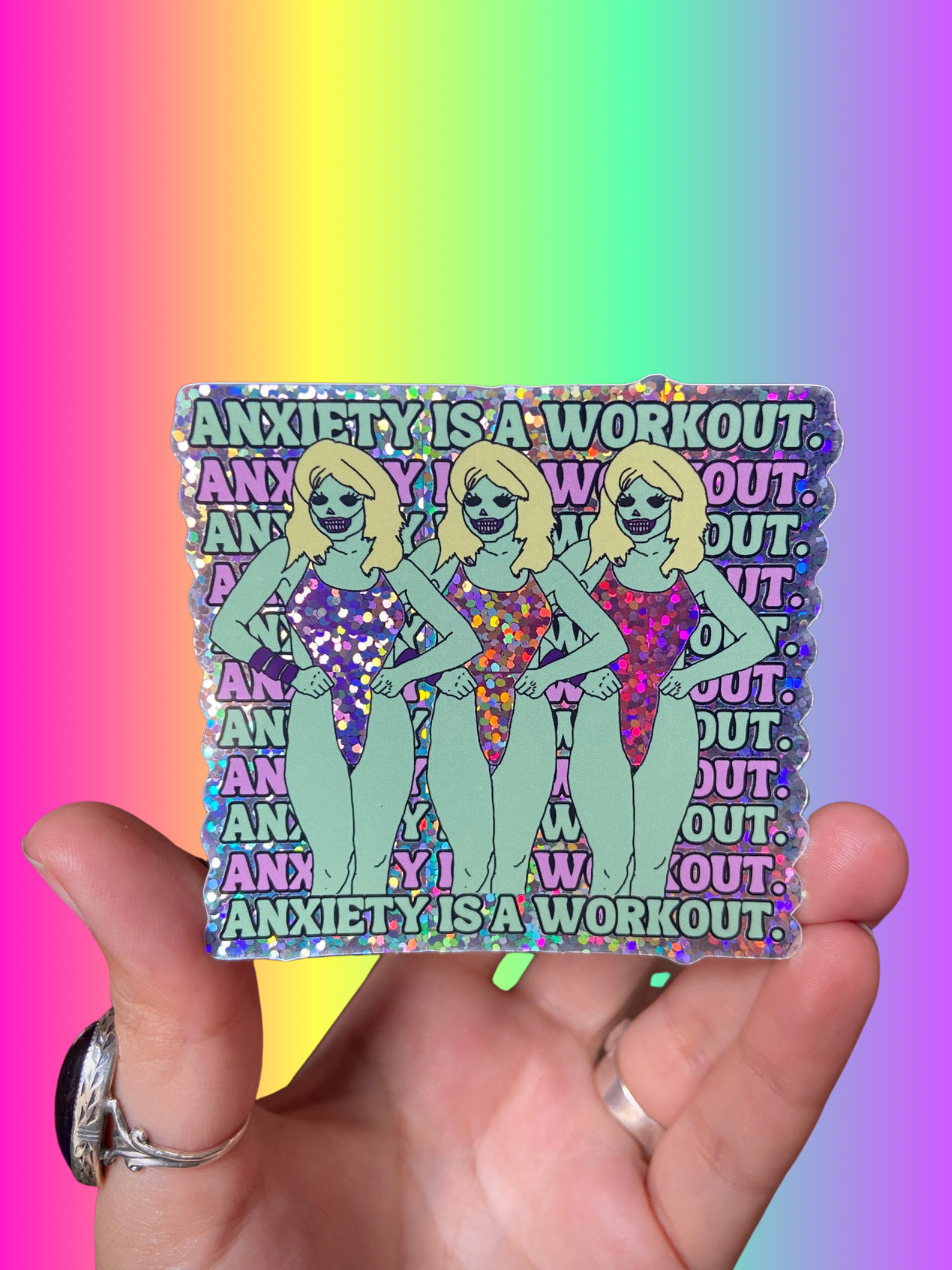 "Anxiety is a Workout" Glitter Water Bottle Sticker