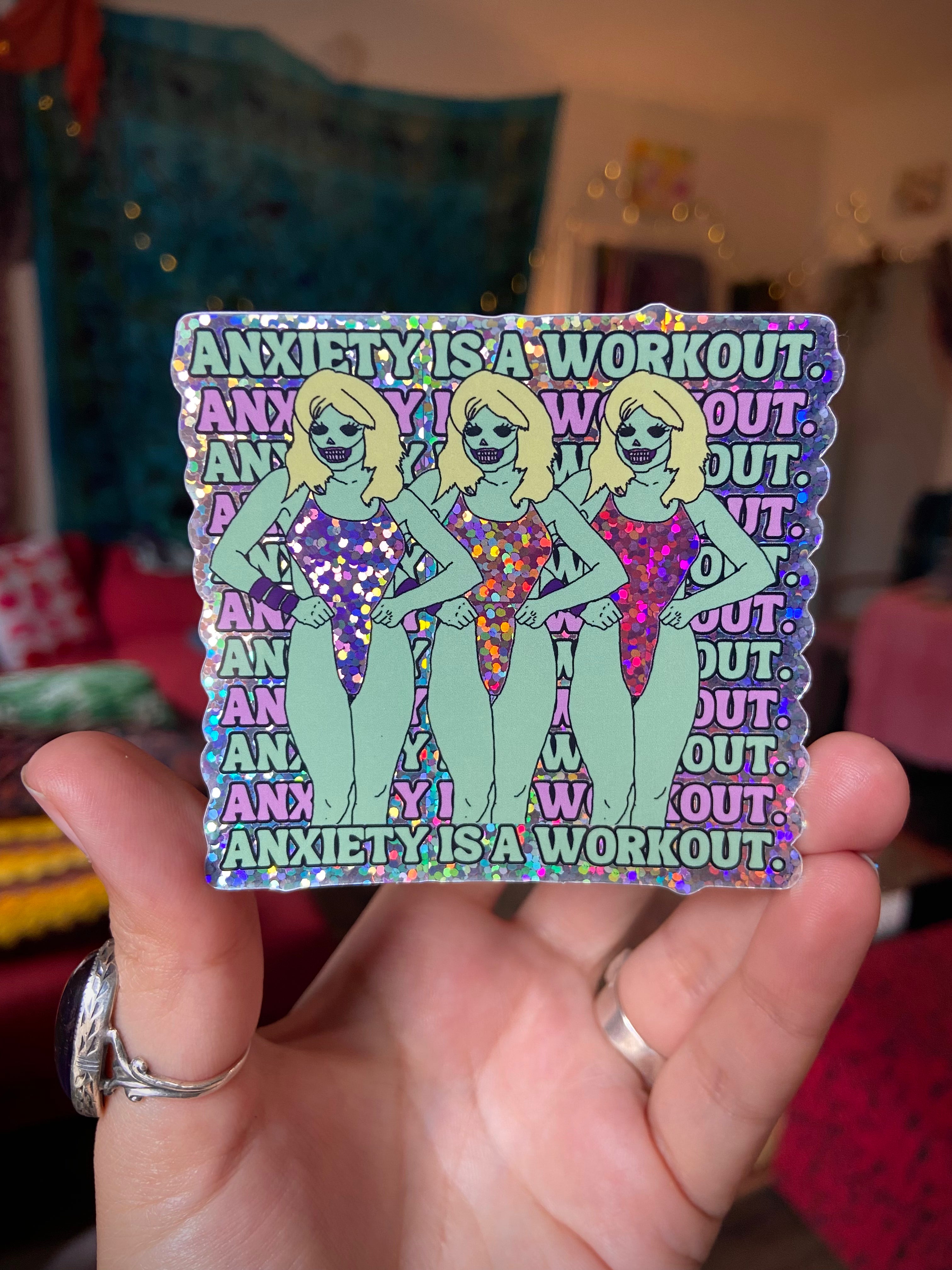 "Anxiety is a Workout" Glitter Water Bottle Sticker