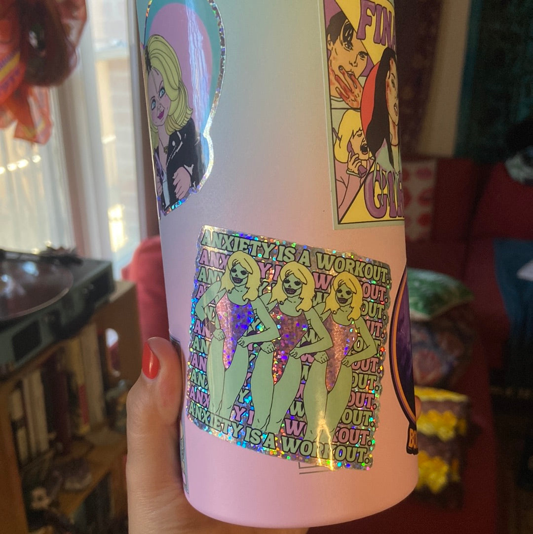 "Anxiety is a Workout" Glitter Water Bottle Sticker