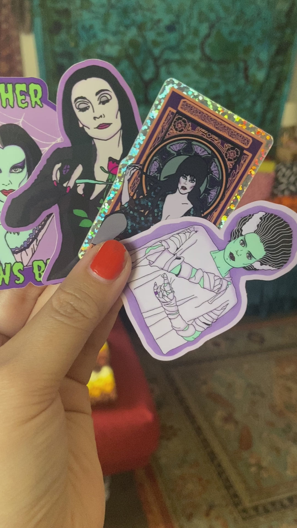 Elvira Glitter Water Bottle Sticker