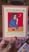 Load and play video in Gallery viewer, Fran Lebowitz "There's nothing better for a city..." Postcard
