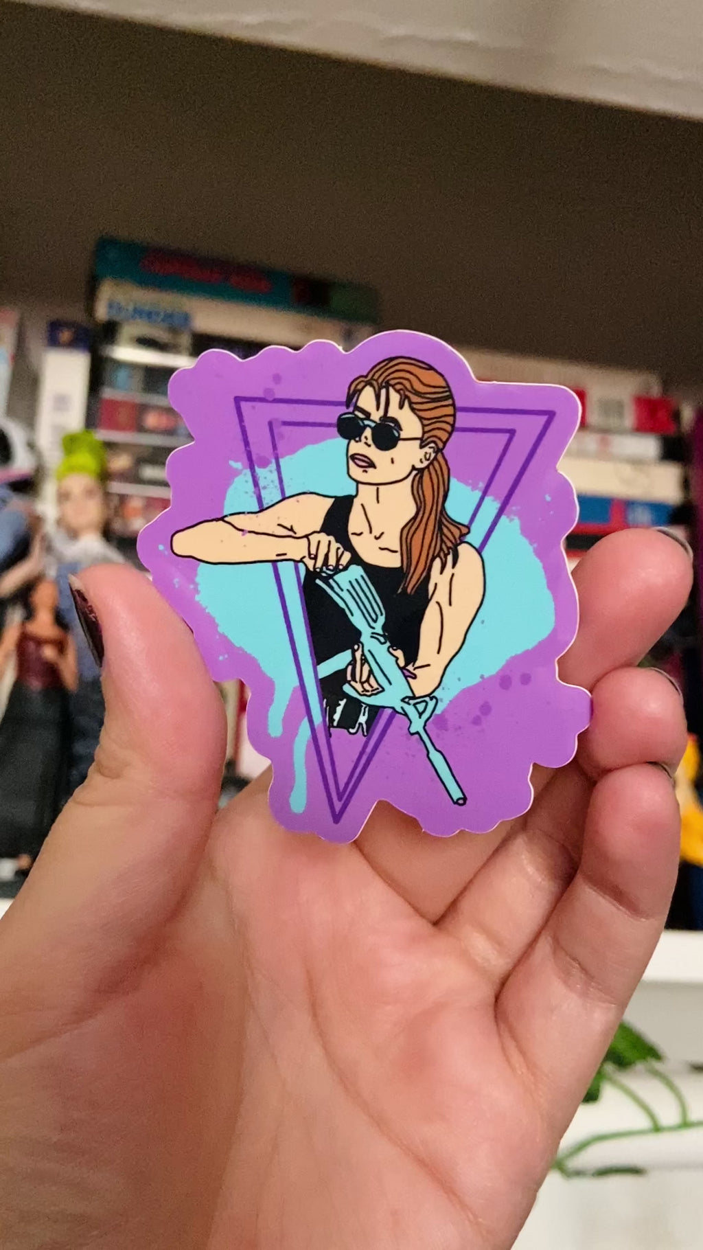 Vaporwave Sarah Connor T2 Water Bottle Sticker