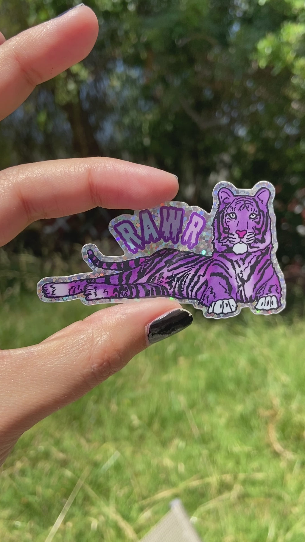 Purple Glitter Tiger Water Bottle Sticker