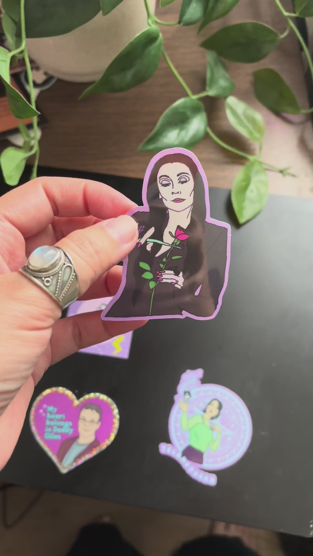 Morticia Loves Roses Water Bottle Sticker
