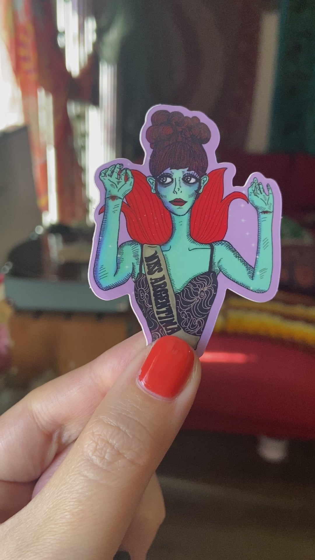 Waterproof Big Eyed Miss Argentina Water Bottle Sticker