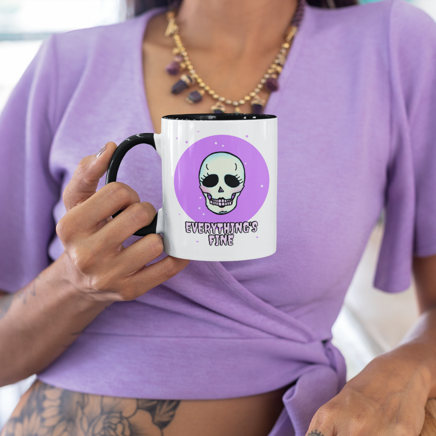 Everything's Fine Skull Coffee Mug | Retro Skull Coffee Mug