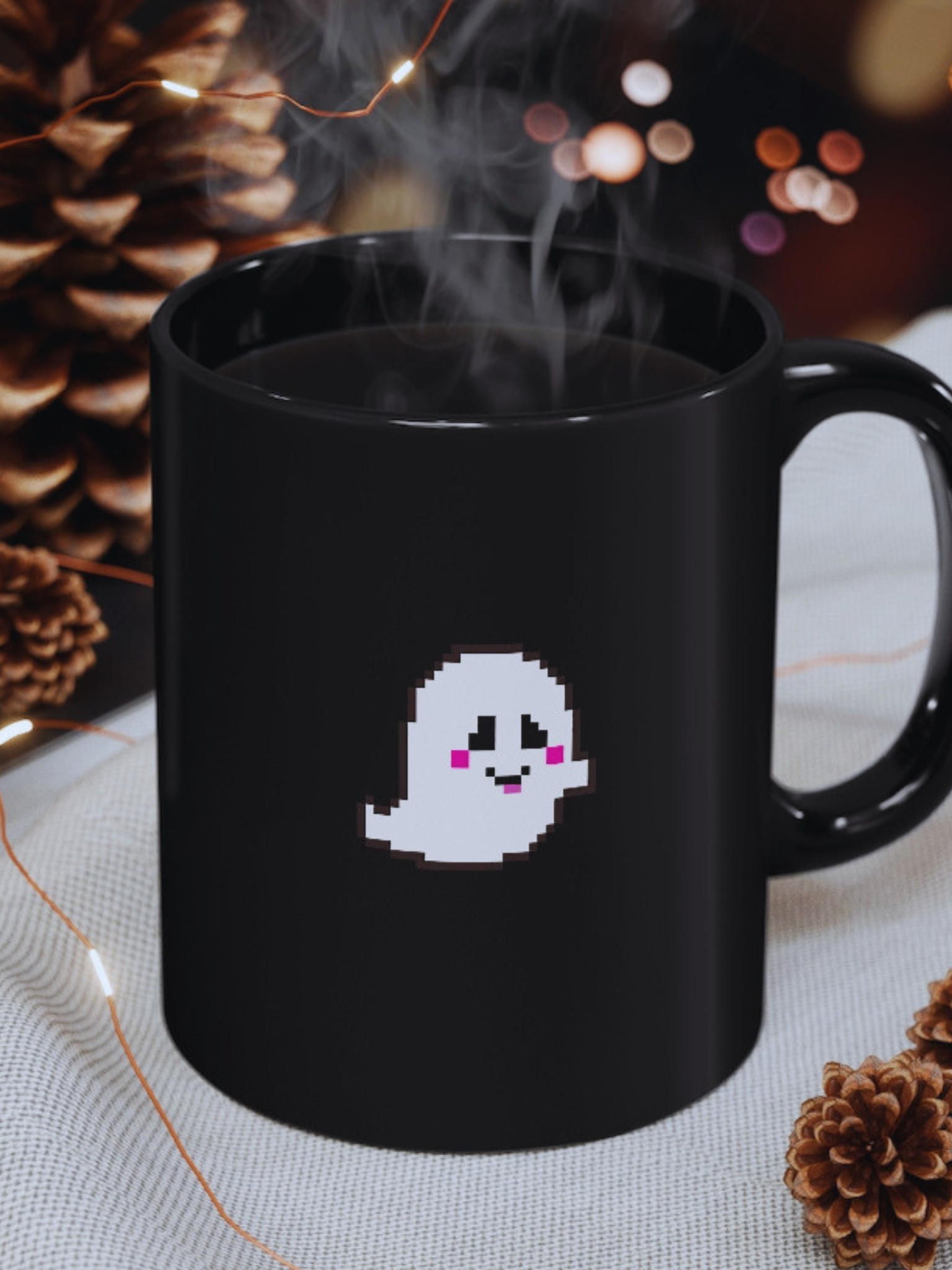 Grinning Ghostie Black Mug