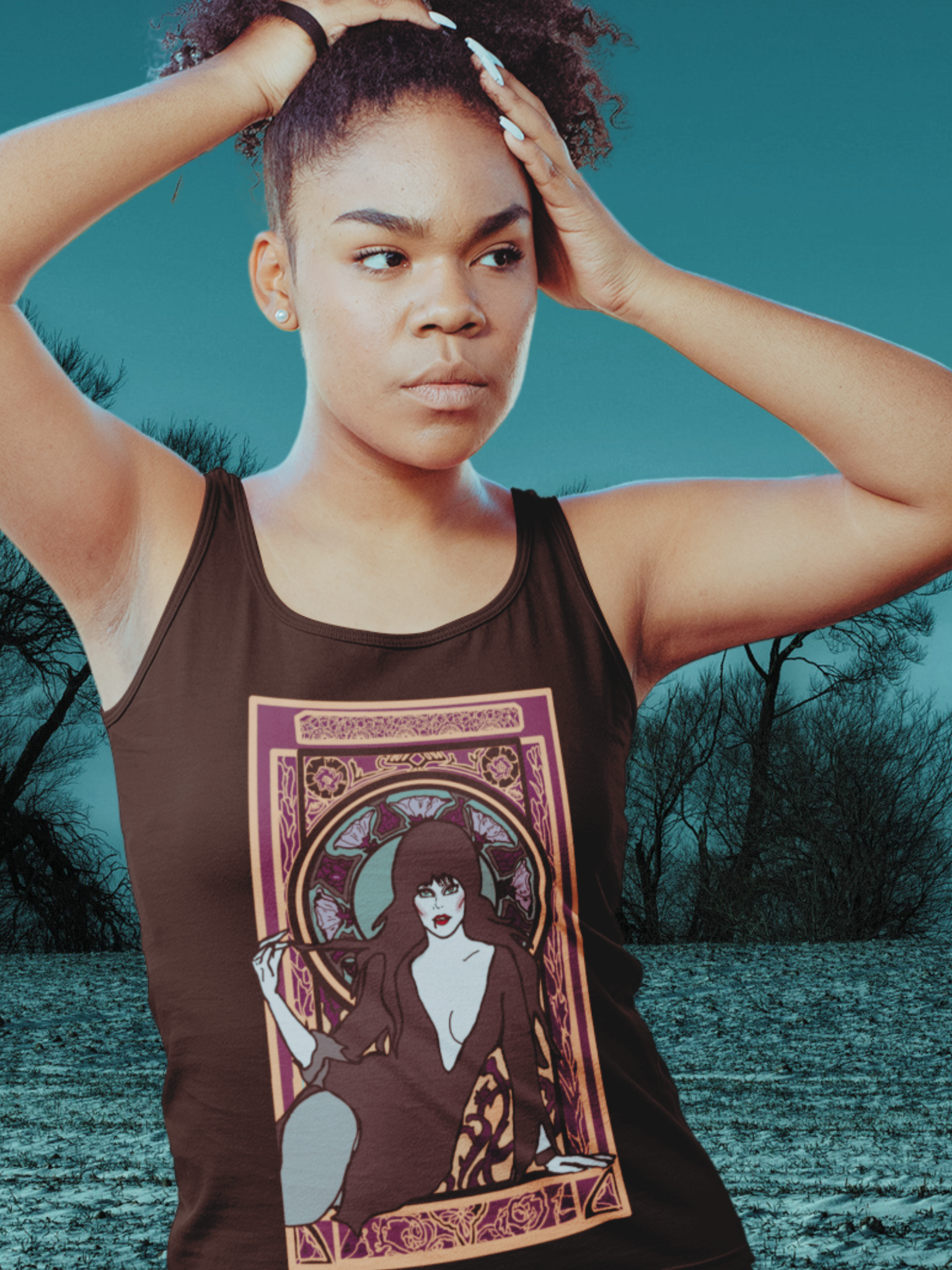 Elvira Mistress of the Dark Art Nouveau Racerback Tank